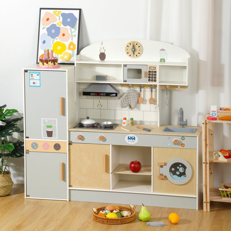 Cocina de Madera con Nevera y Microondas