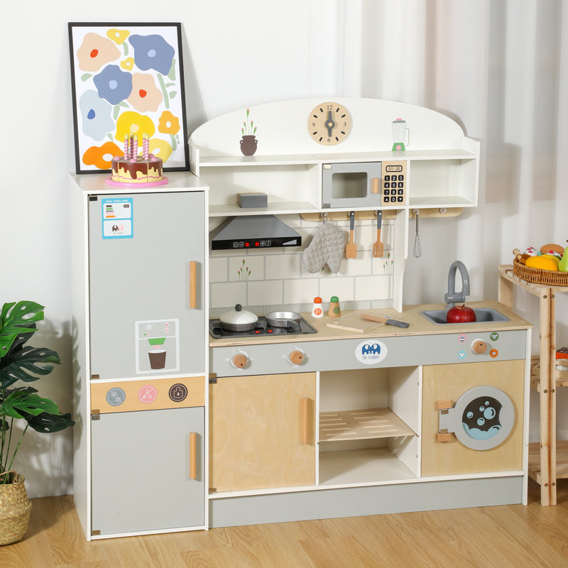 Cocina de Madera con Nevera y Microondas