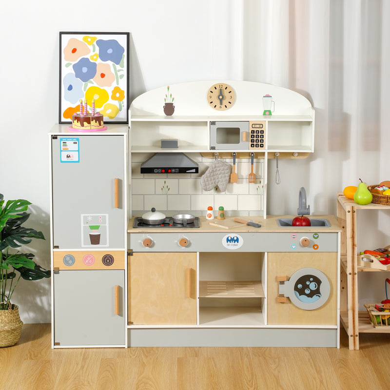 Cocina de Madera con Nevera y Microondas