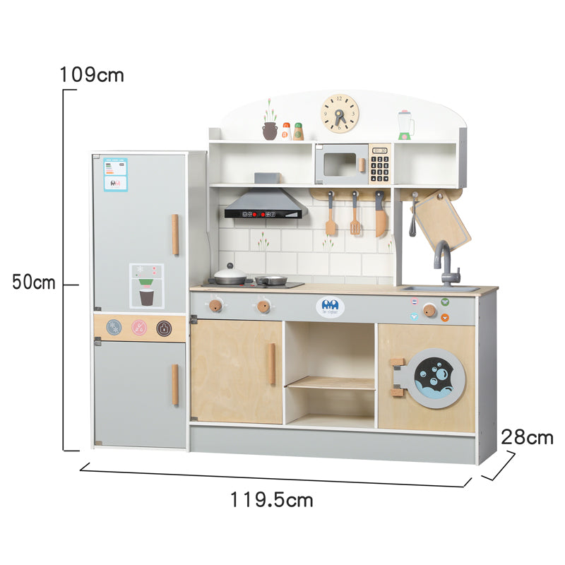 Cocina de Madera con Nevera y Microondas