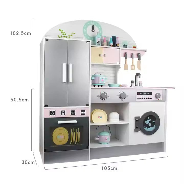 Cocina de Madera con Refrigeradora, Horno y Lavaplatos
