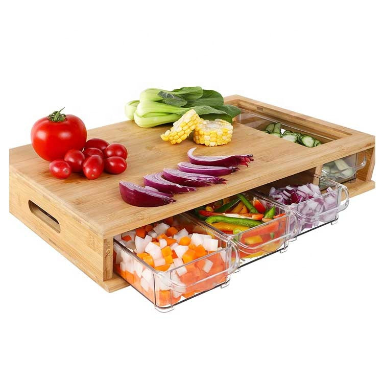 Tabla de Bamboo con Recipientes Plásticos