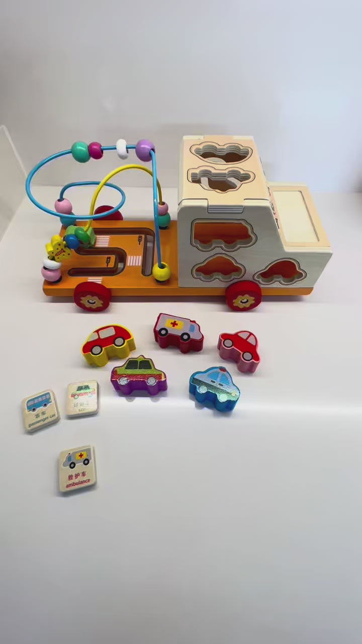 Coche de madera de aprendizaje multifuncional