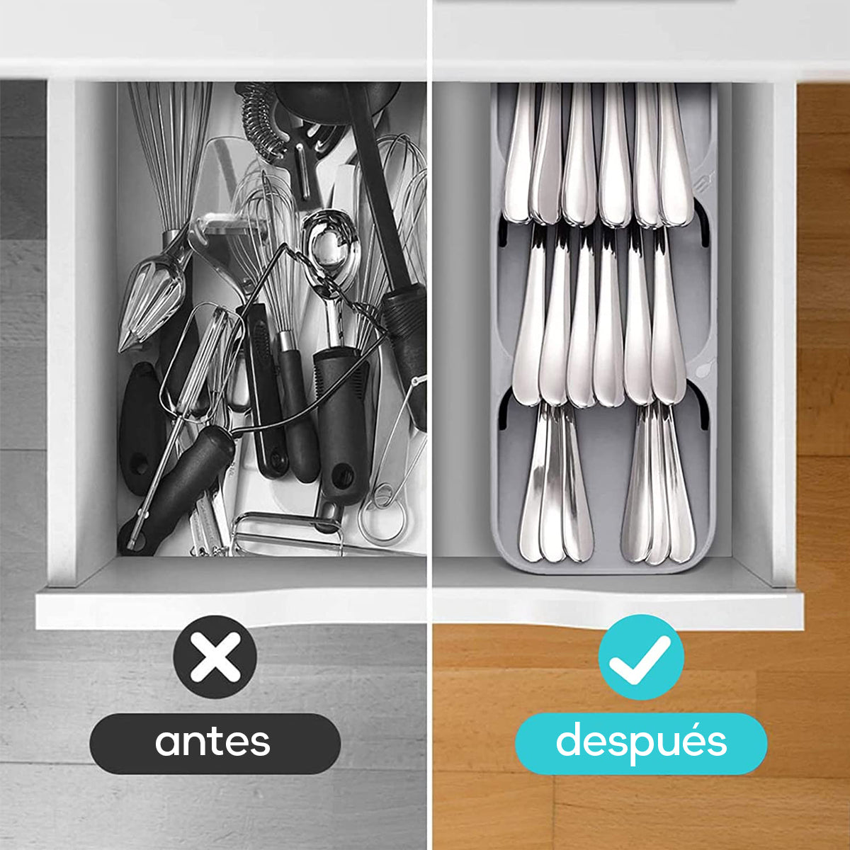 Organizador Compacto de Cubiertos para Cajones de Cocina