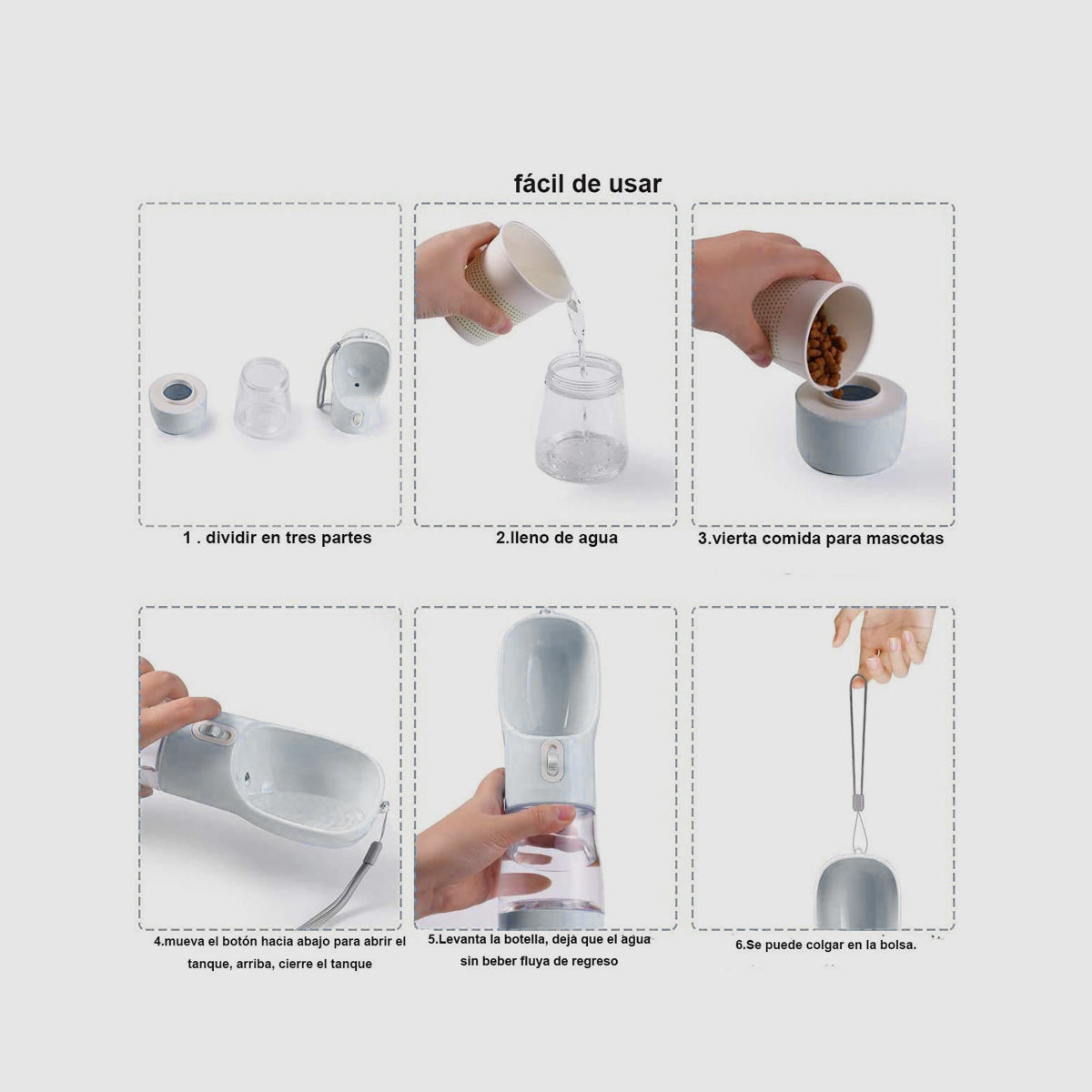 Dispensador portátil de agua y alimento