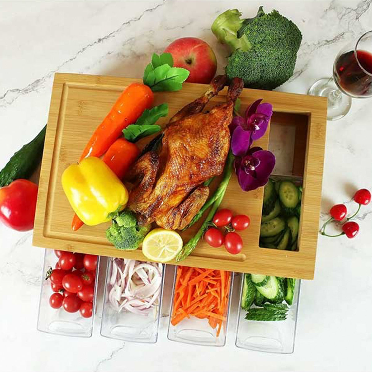 Tabla de Bamboo con Recipientes Plásticos