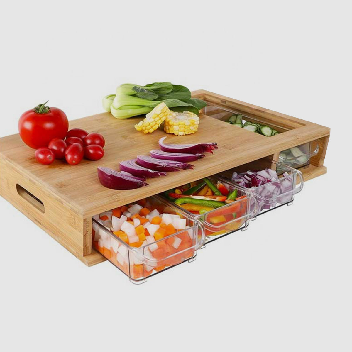 Tabla de Bamboo con Recipientes Plásticos
