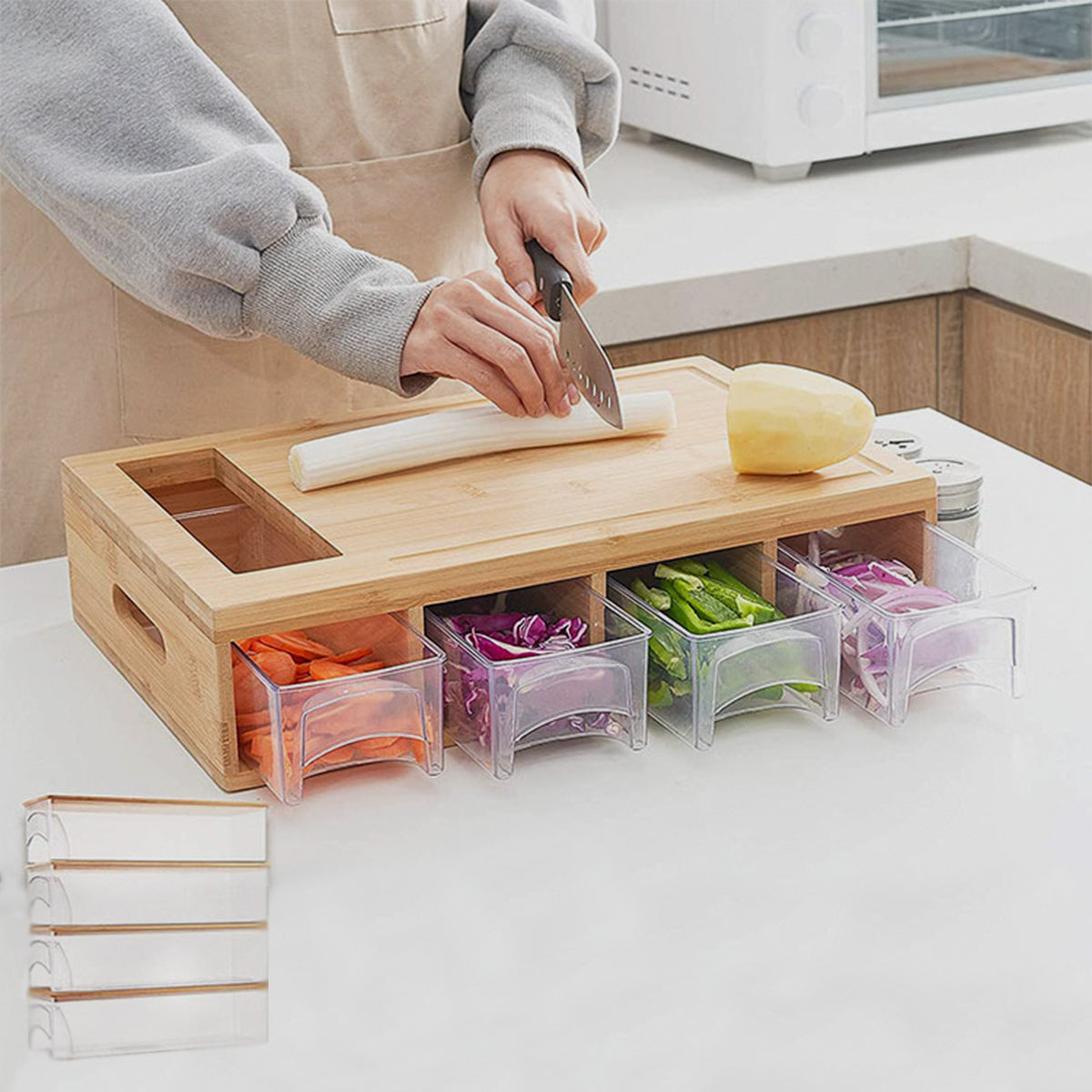 Tabla de Bamboo con Recipientes Plásticos