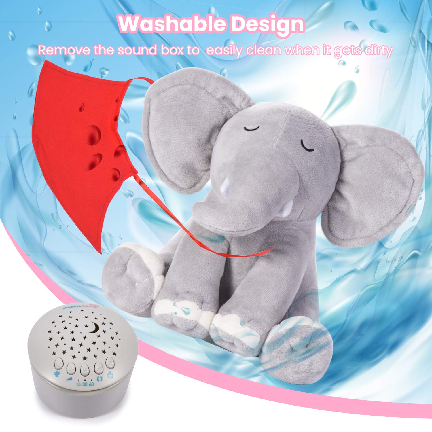 White Noise y proyector con diseño de elefante