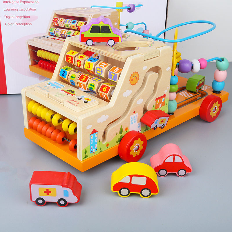 Coche de madera de aprendizaje multifuncional